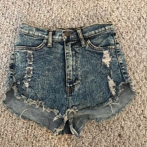 High waisted destroyed denim shorts
